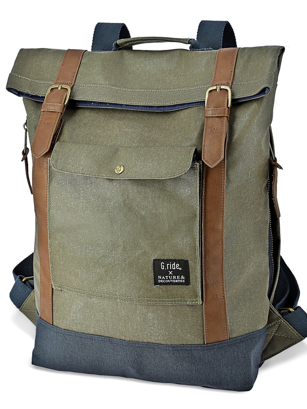 G. Ride France Roll Top Khaki Green Canvas Backpack